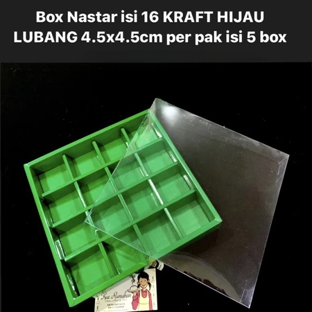 

( 5 pcs ) dus nastar sekat 16 warna hijau tutup plastik mika kotak packaging kue lapis legit brownies mini ukuran 21.5x21.5x3.5 cm