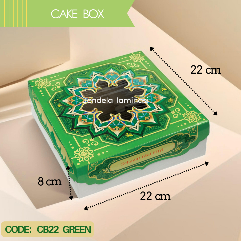 

Dus Kue Lebaran 22x22 Green / Cake Box Packaging Kue Hampers Idul Fitri CB22