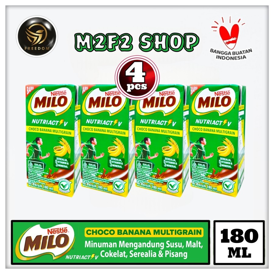 

Nestle Milo Nutri Active Choco Banana Multigrain | Susu, Malt, Cokelat, Serealia & Pisang Kotak UHT - 180 ml (Kemasan 4 Pcs)