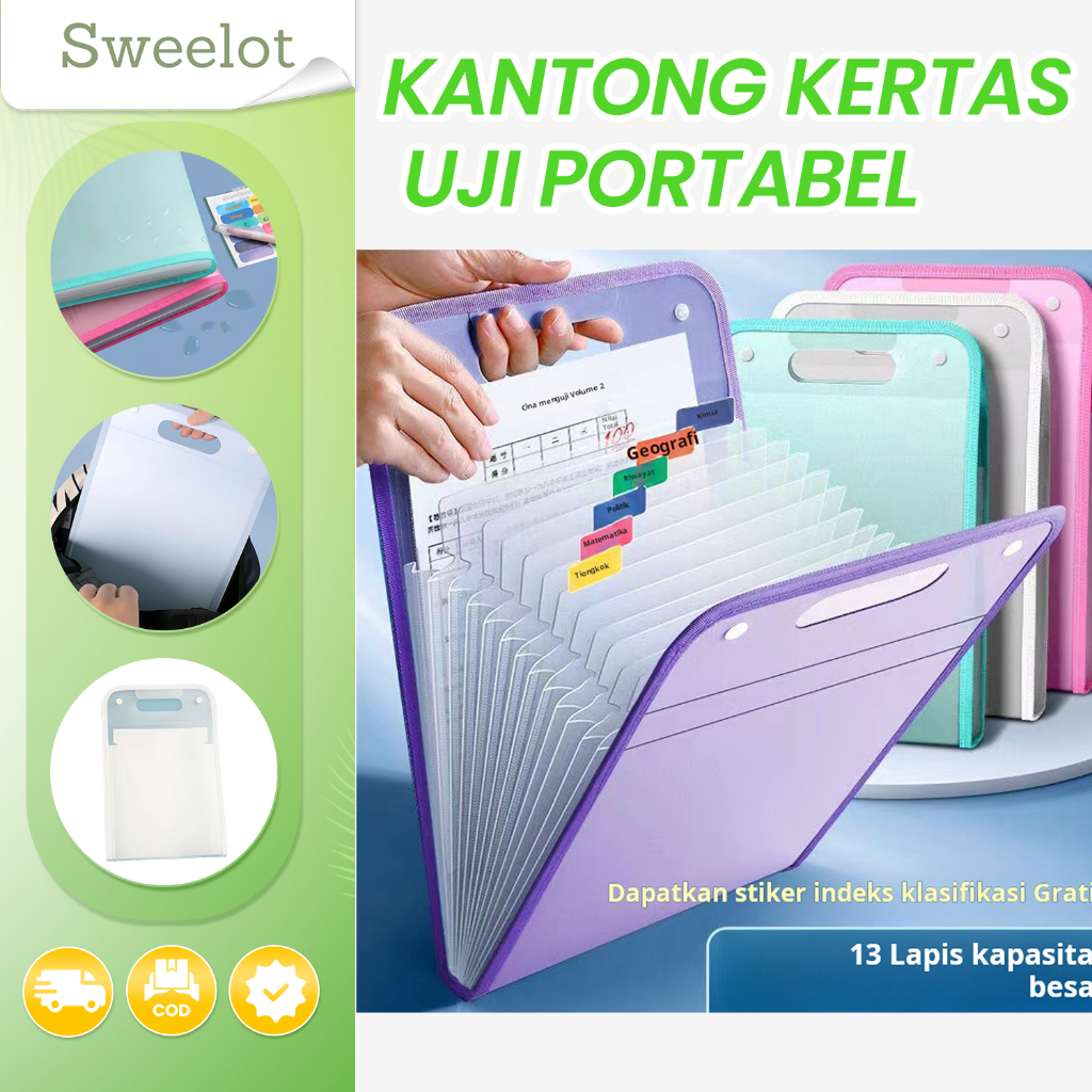 

Tas penyimpanan folder kertas ujian A4 tas penyimpanan klasifikasi mata pelajaran siswa tas arsip folder akordeon portabel vertikal portabel