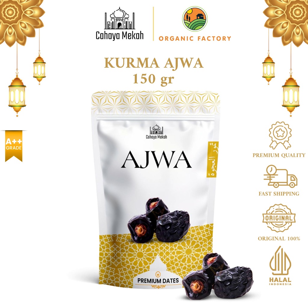 

Cahaya Mekah Kurma Ajwa Premium Kemasan 150gr Pouch Kurma Madinah Super Lembut Original High Quality