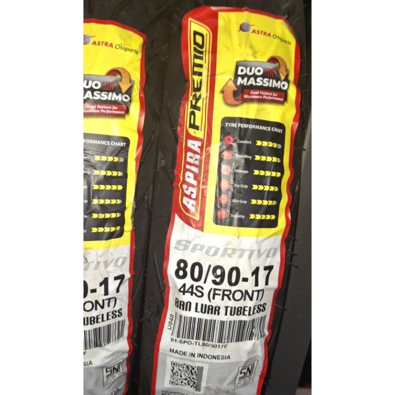 Aspira Ban Luar Sportivo Tubeless 80/90-17