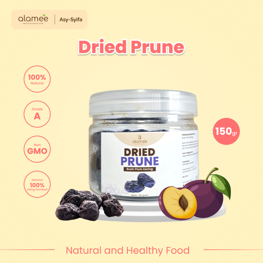 

ALAMEE Dried Prune Cemilan Buah Kering Sehat Buah Plum Kering Rendah Kalori Tanpa Biji PREMIUM 150gr