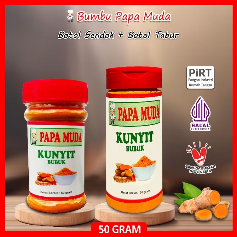 

Bumbu Papa Muda - Kunyit Bubuk 50 gram - Kemasan Botol Sendok & Botol Tabur