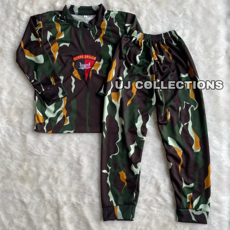 Setelan kaos anak lengan panjang loreng brimob - Baju setelan kids army unisex