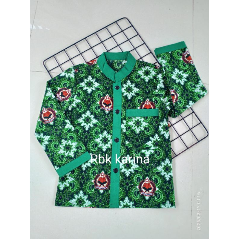 Baju Batik Sekolah SD dan Madrasah Paud TK muslim Anak cewek dan cowok/Batik Warna Hijau Nu