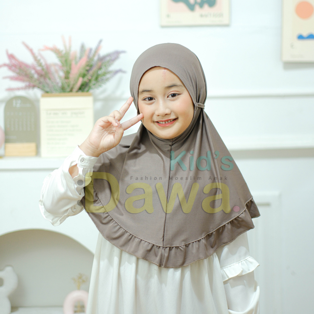 DAWA KID'S - Jilbab Bergo Renda Anak Umur 5-12 Tahun Jersey Premium