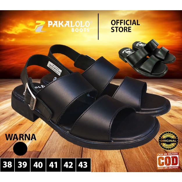 Pakalolo 1904 sandal slop pria tali belakang ban dua kulit asli hak 3 cm casual original