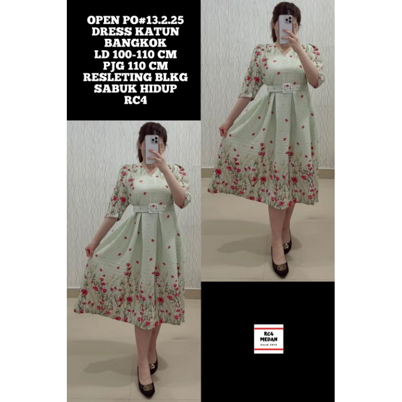 Dress Bunga Plisket Woolpeach Import
