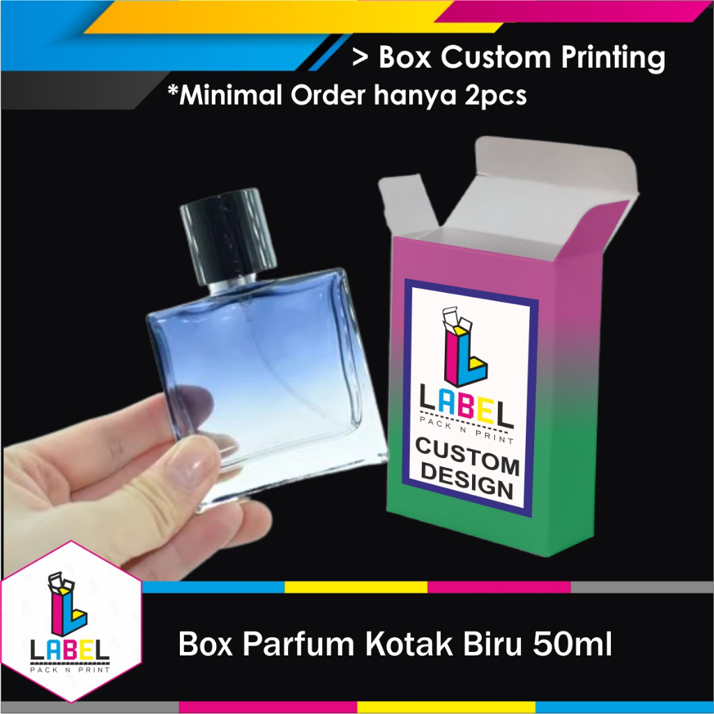 

Box / Dus parfum kotak 50ml botol biru 6x2,5x9 Custom Desain