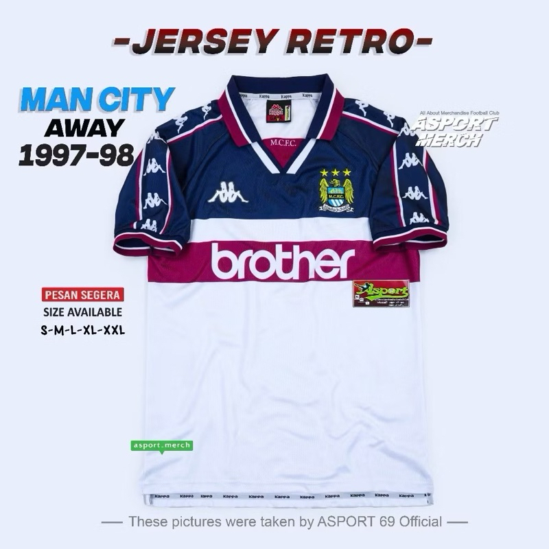 Jersey Bola Retro Vintage Grade Ori Manchester Man City Away 1997 Season 97