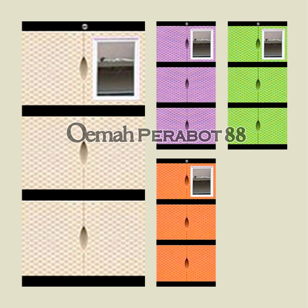 Lemari Plastik 3 Susun Tingkat Mini Kaca Cermin Kunci Kabinet Baju Pakaian Excel Rak Multifungsi Mur