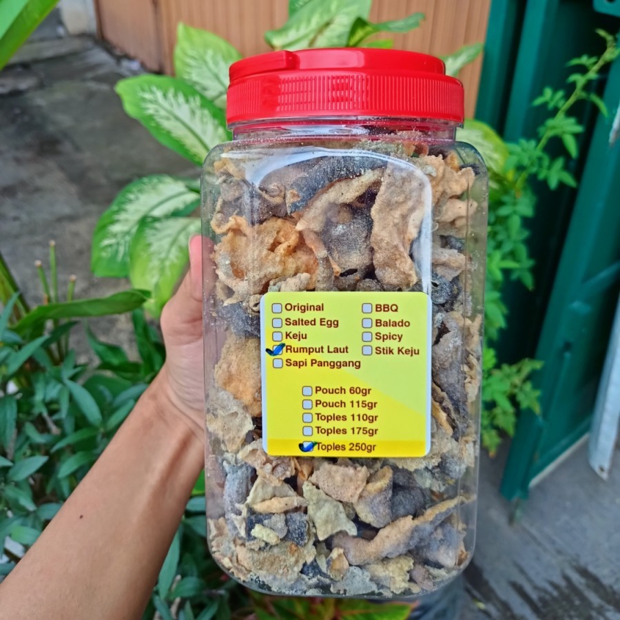 

Kerupuk Kulit Ikan Salmon Rasa Rumput Laut Toples Jumbo 250gr Cemilan Kriuk Crunchy