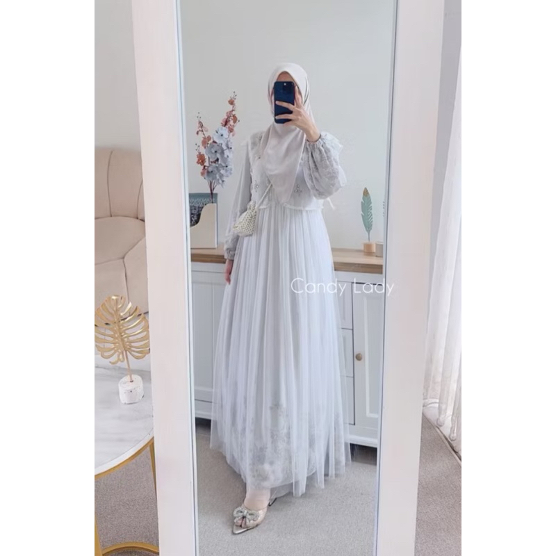 Baju Lebaran - Candy Lady - Gamis Abu Muda