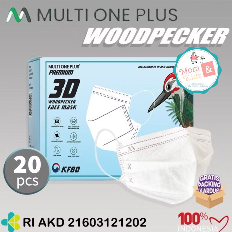 Masker Multi One Plus Woodpecker KF80 3Ply isi 20 pcs
