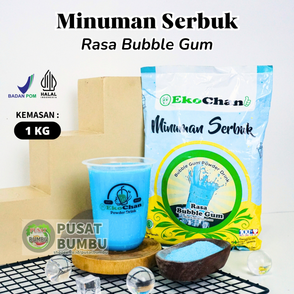 

Bubuk Minuman Rasa Bubble Gum 1 kg EkoChan / Serbuk Minuman Permen Karet/ Powder Drink/ Pusat bumbu