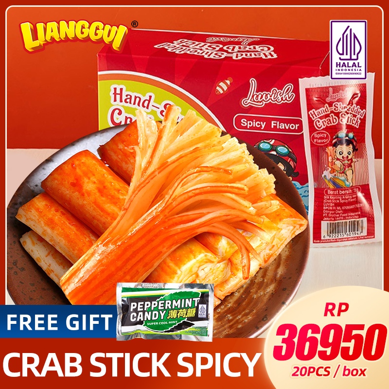 

(HALAL)Lianggui Luvish Crab Stick Snack Cemilan Siap Saji Barbecue/Spicy Flavor Box Isi 20Pcs Lebaran Best Seller Enak Cemilan