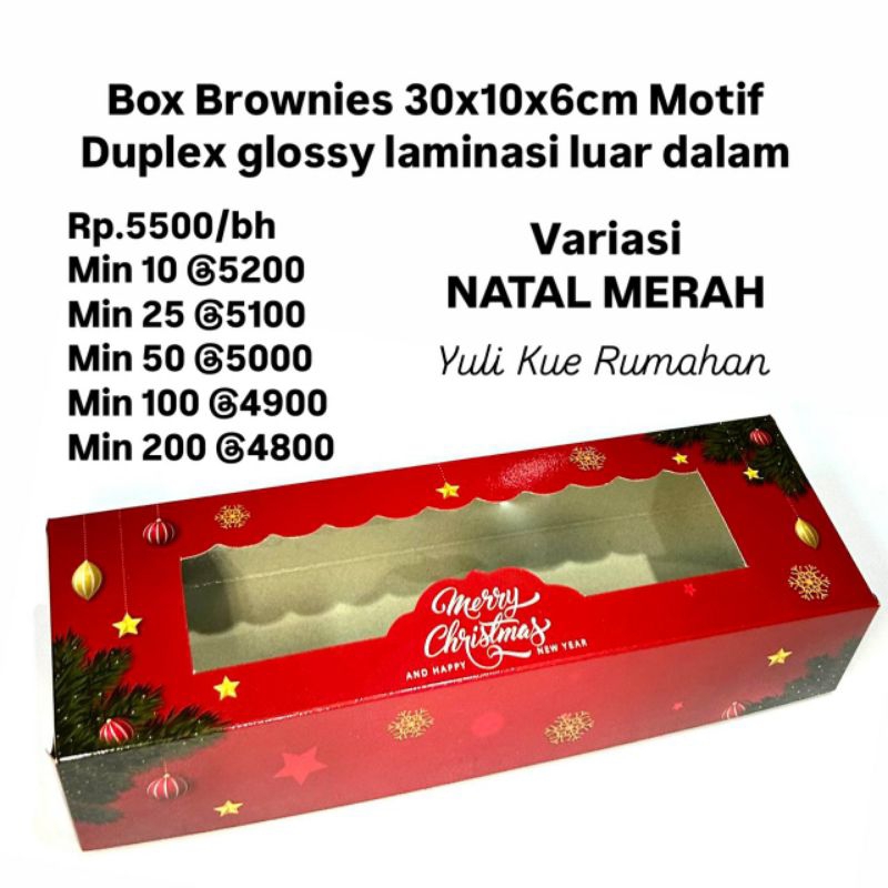 

Box Brownies 30x10x6cm Motif NATAL Bahan Duplex Glossy Laminasi Luar Dalam