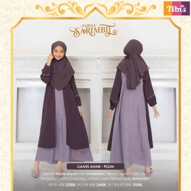 GAMIS ANAK NIBRAS FAIDAA PLUM & GREY LILCA (GAMIS + HIJAB)