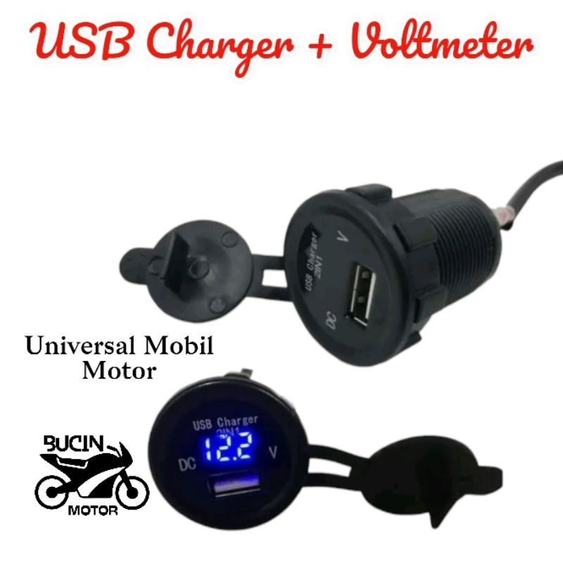 CHARGER USB MOTOR / MOBIL  + VOLTASE VOLTMETER DIGITAL