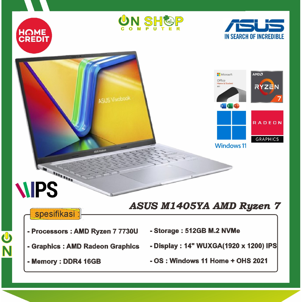 ASUS M1405YA VIPS752 Ryzen 7 7730U 16GB 512GB W11 OHS Cool Silver