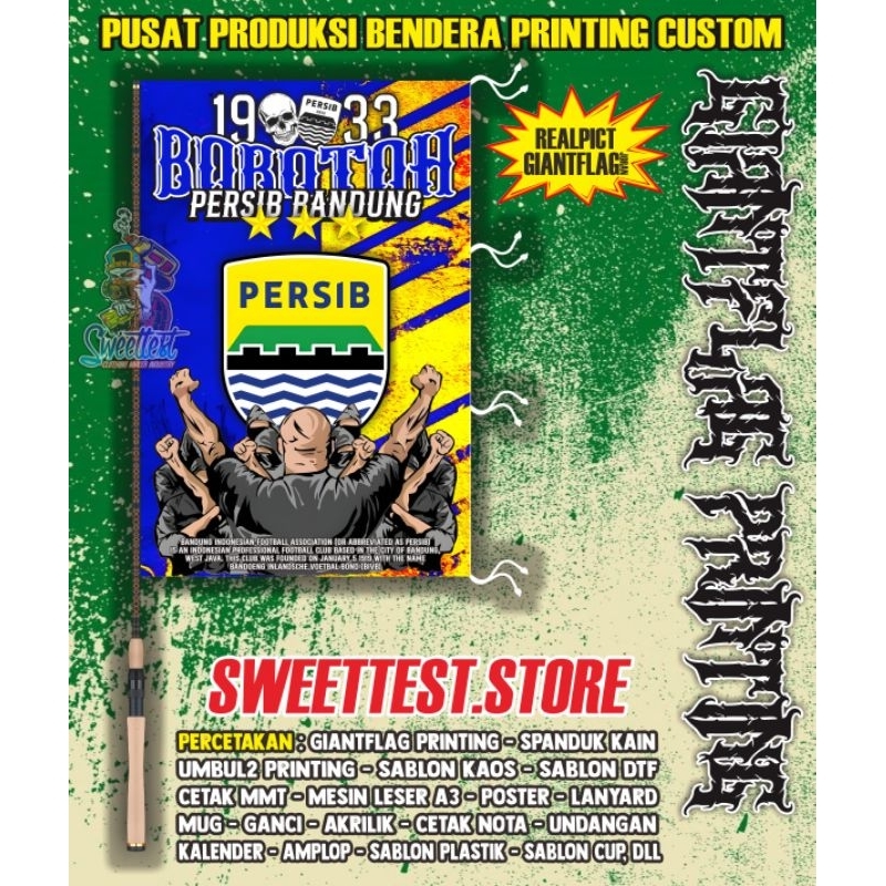 ATRIBUT PERSIB BANDUNG + BENDERA PERSIB, STICKER PERSIB, MINIFLAG BOLA, POSTER DESAIN PERSIB BANDUNG