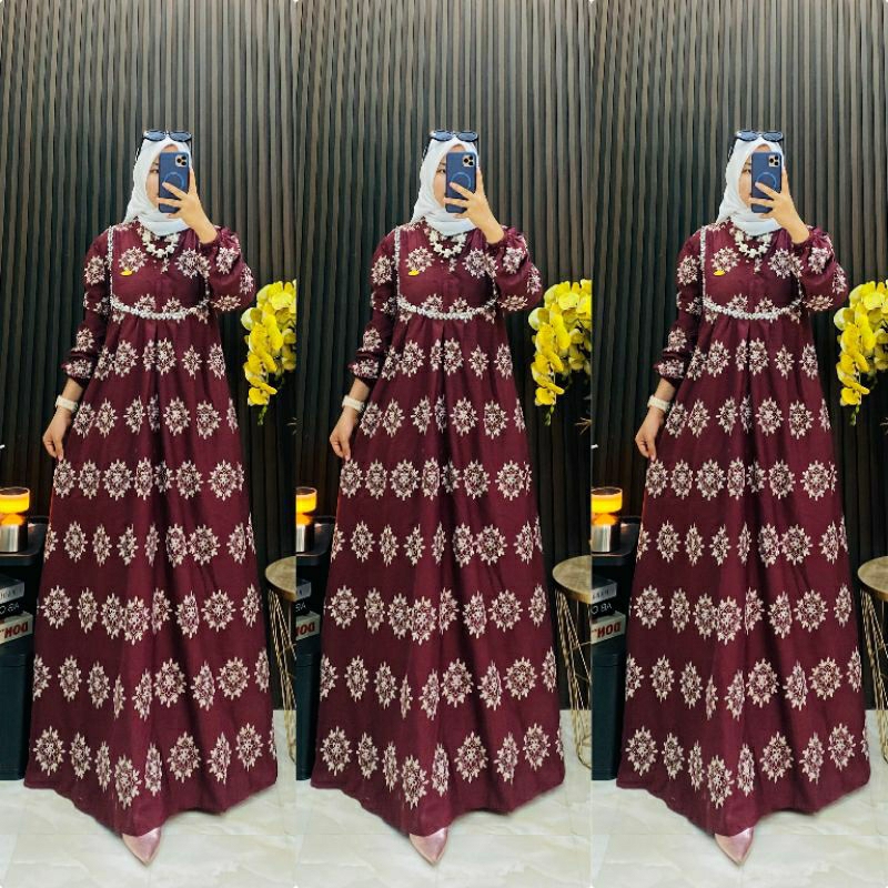 GAMIS WANITA KATUN BOLONG GAMIS BAHAN KATUN BORDIR MOTIF SUPER VIRAL TERBARU