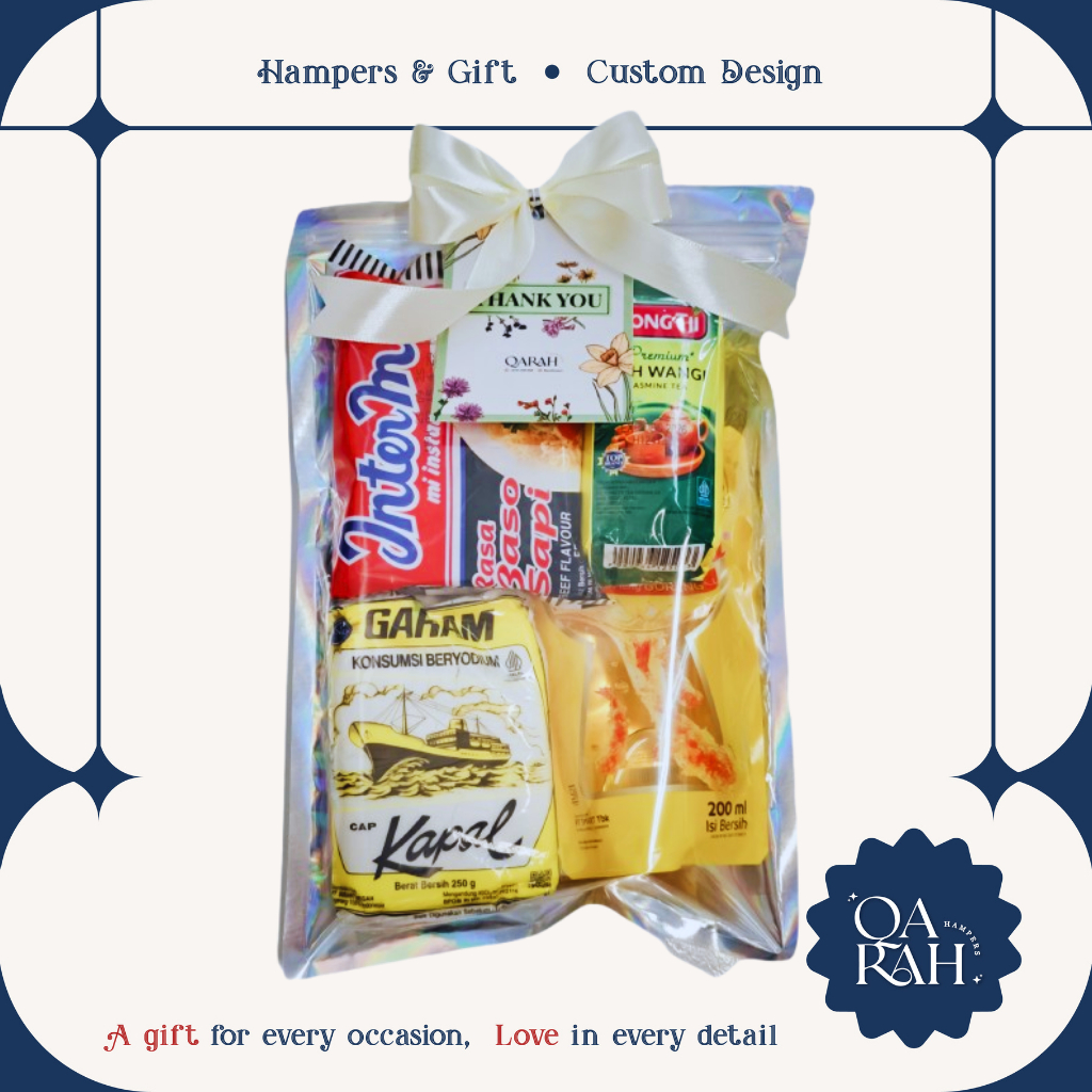 

QARAHHAMPERS SEMBAKO SET A | BINGKISAN POUCH HAMPERS GIFT SET FREE CUSTOM LABEL PITA KARTU MINYAK GARAM GULA TEH KOPI SUSU OLEH HAJI EKONOMIS JUMATAN IDUL FITRI ACARA RAMADHAN RAMADAN HEMAT TERIMA KASIH ACARA BAGI HAMPER MURAH HEMAT MINI PAKET HADIAH