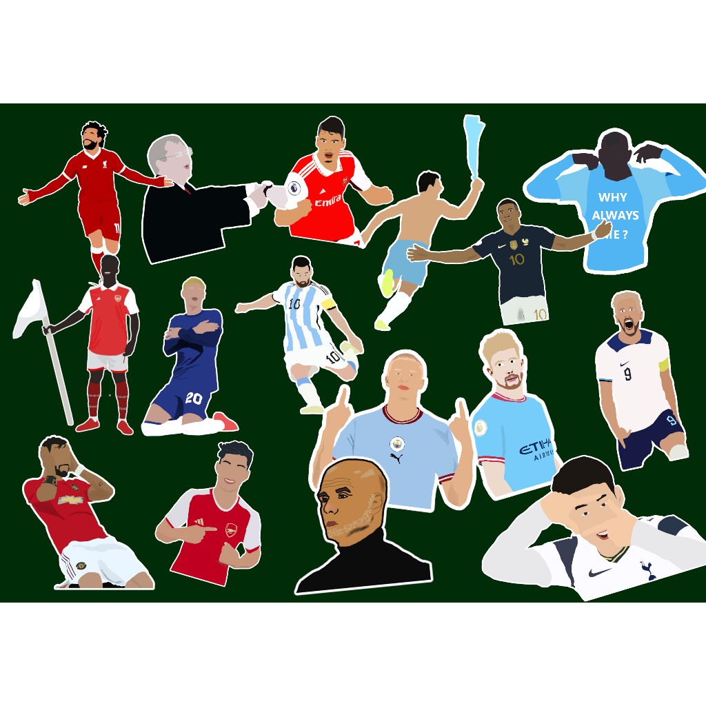

[16 Pcs] Stiker Bola Messi Mbappe Haaland KDB Palmer Salah Kane Sticker Laptop Koper Tumbler