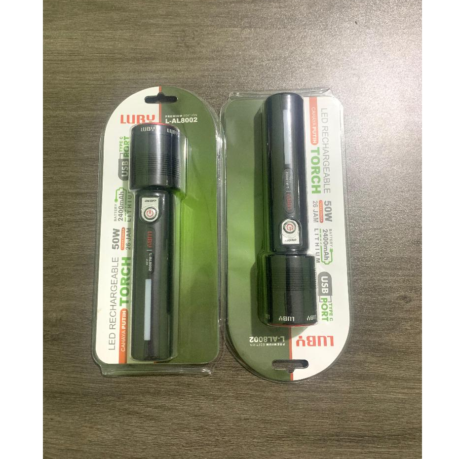 NR LUBY L-AL8001 30W/L-AL8002 50W/L-AL8003 35W Senter LED Rechargeable Torch Cahaya Putih Senter