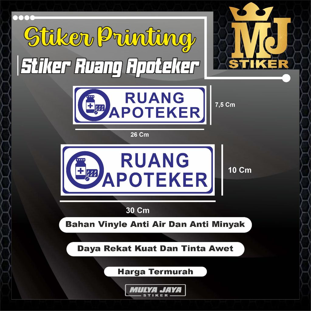 

PROMO Mulya Jaya Stiker Ruang Apoteker / Stiker Apotek / Stiker Obat / Stiker Klinik / Stiker Puskesmas