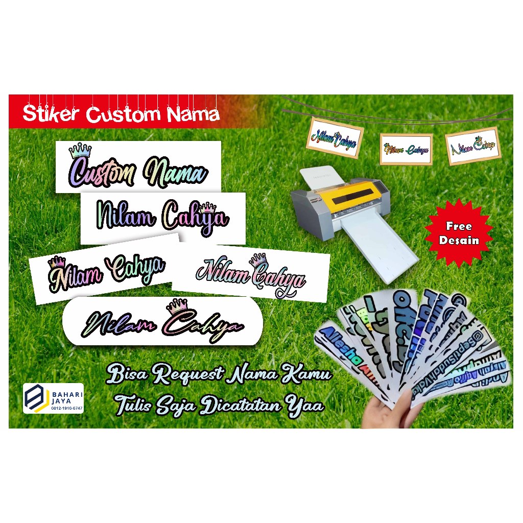

Stiker Custom Nama Tulisan Cutting Hologram Mahkota Request Nama Bebas Timbul Anti Air Tanpa Minimal Order