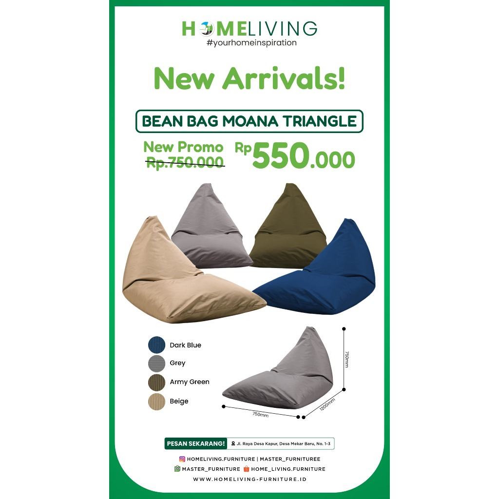 HOMELIVING-TRIANGLE BEAN BAG - BEAN BAG MURAH - BEAN BAG SOFA- SOFA SANTAI - SOFA PANTAI