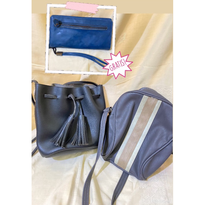TAS MINISO (hitam) dan FLICKA (abu-abu) FREE DOMPET