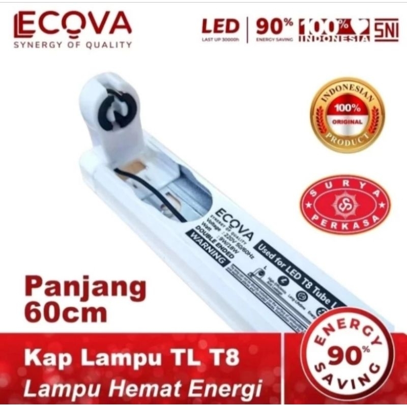 Kap Rumah Lampu LED Tube TL T8 ECOVA 60cm/120cm (9W/18W)