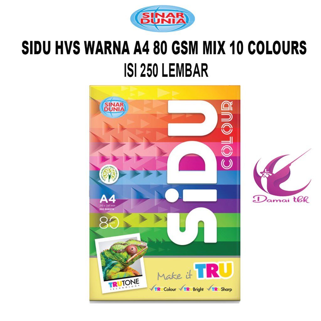 

Kertas HVS Warna SIDU A4 Mix 10 Colour 1 Pak Isi 250 Lembar