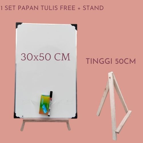 

Papan Tulis 30x50 cm + Standing / Penyangga Tinggi 50 cm / Papan Tulis Gratis Spidol Penghapus