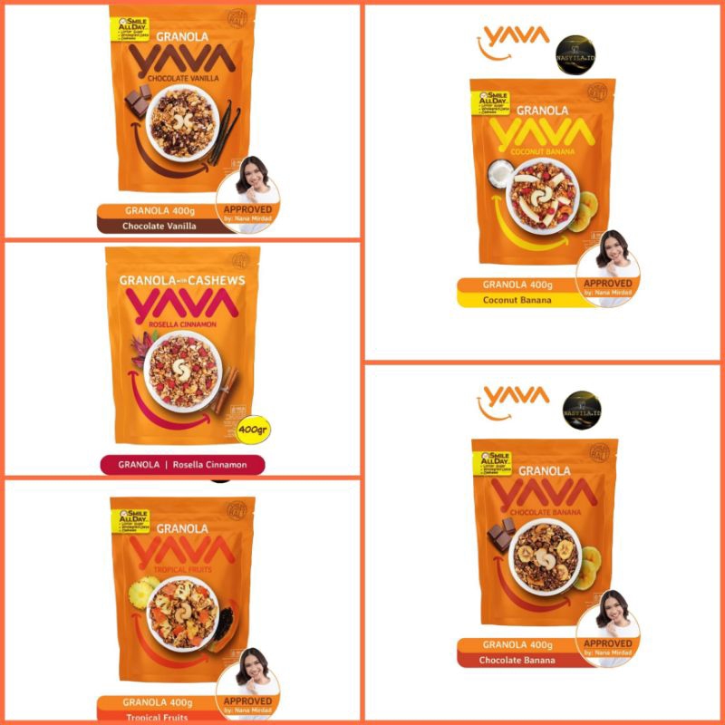 

Granola YAVA 400gram Chocolate Vanilla/Chocolate Banana/Coconut Banana/Tropical Fruit/Rosella Chinamon