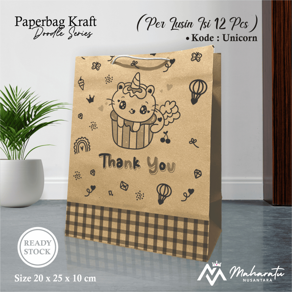 

(12 PCS) PAPER BAG SOUVENIR KRAFT - PAPER BAG MOTIF UNICORN READY STOCK 1 LUSIN