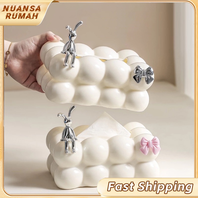 Kotak Tisu Aesthetic Marshmallow Keramik Ruang Tamu Mewah Ringan Laci Kertas Kreatif Rumah Tangga Ke