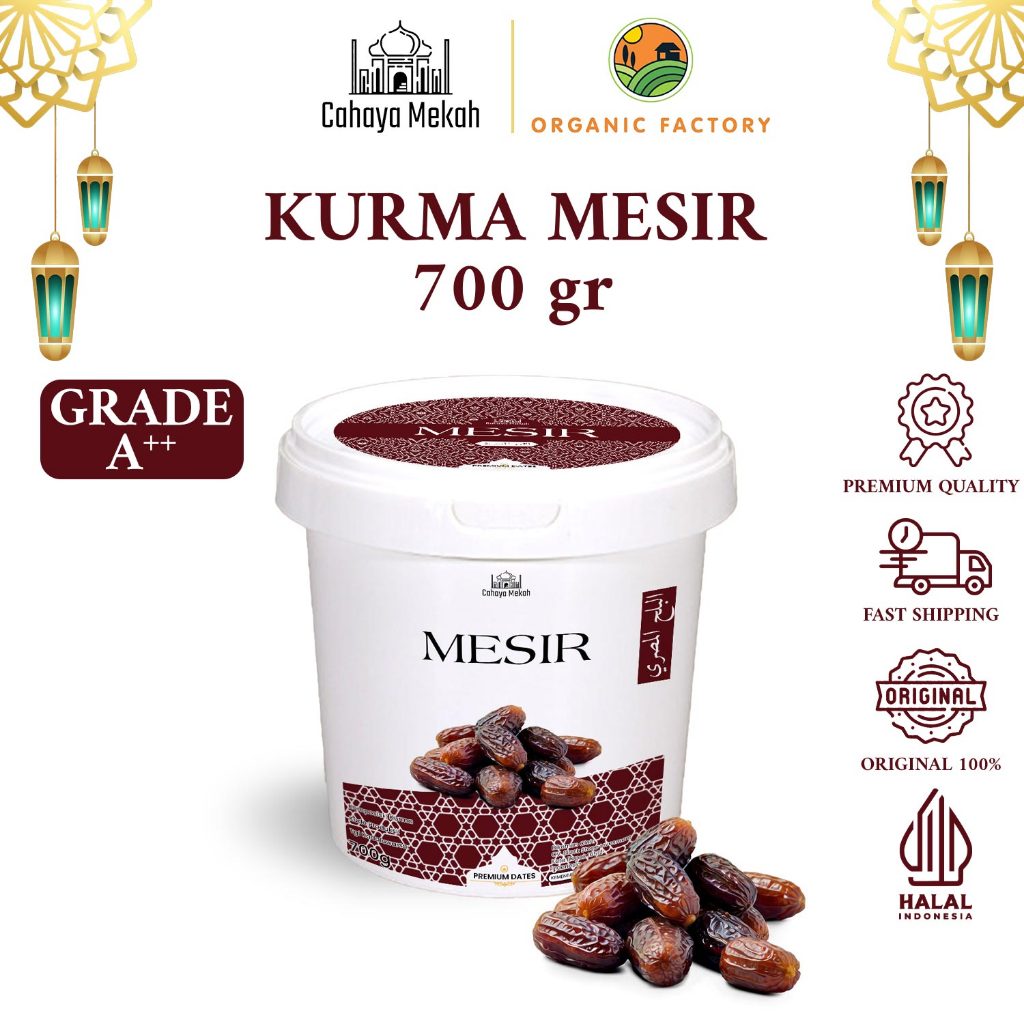 

Cahaya Mekah Kurma Mesir Dates Original 100% Premium Manis Kemasan Ember Egypt Dates 700gr