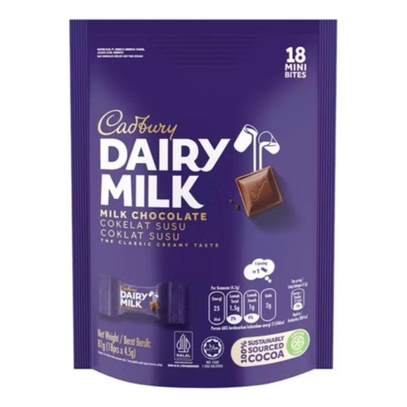 

Cadbury Dairy Milk Chocolate Cokelat Susu Mini Bites isi 18