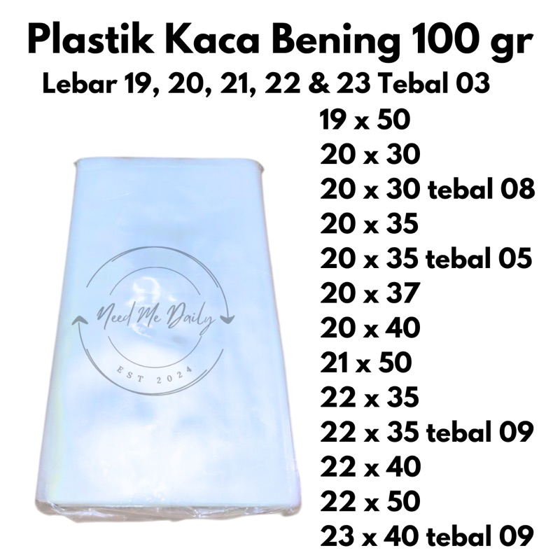 Plastik Kaca PP Bening 100 gr Lebar 19, 20, 21, 22 & 23 cm Plastik Laundry Keripik Kerupuk Serbaguna