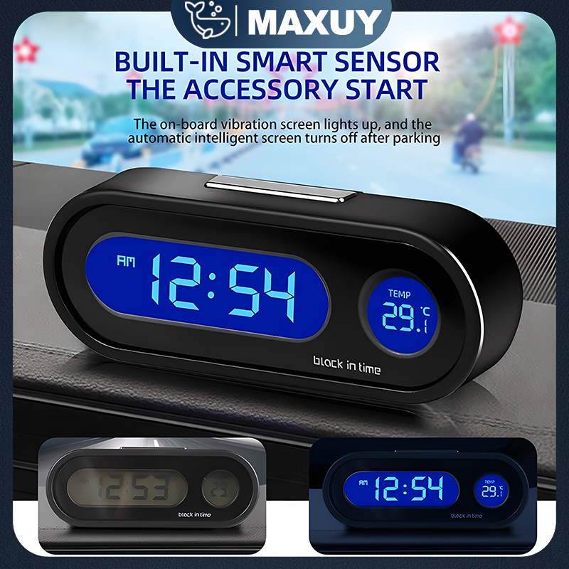 Jam Digital Led Menyala Backlight Biru Dengan Termometer Untuk Dashboard Mobil