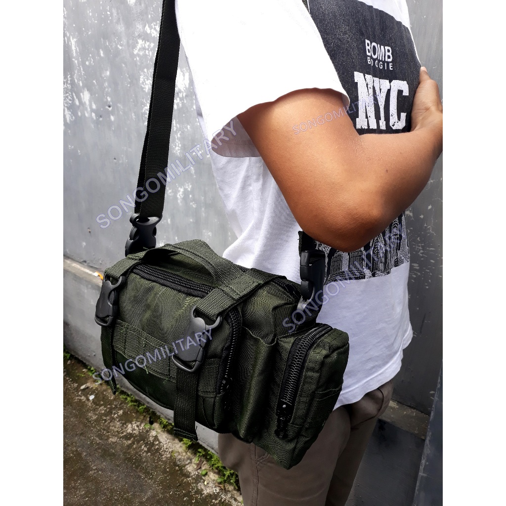 Tas Selempang TNI POLRI / Tas Samping Hijau Army / Tas Pinggang Tactical Hijau TNI