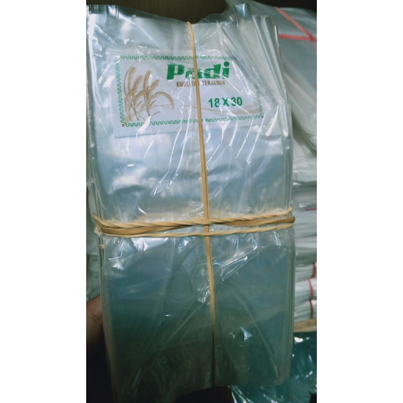 

plastik AA bening merk cap padi, ukuran 18x30/1,5kg (5 jepit)