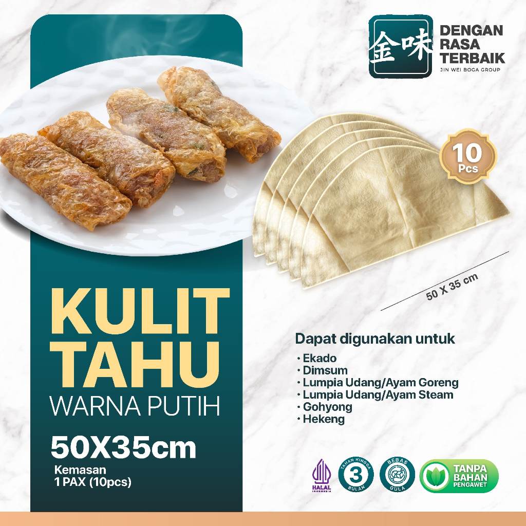 

DRT - KULIT TAHU TAWAR PUTIH 50X35 ISI 10PCS HALAL | LENTUR COCOK UNTUK HEKENG,GOHYONG,LUMPIA AYAM