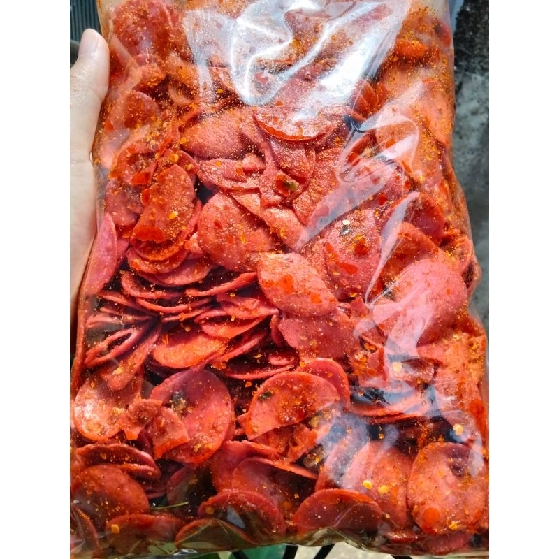 

SOSRENG SOSIS GORENG PEDAS DAUN JERUK BUNGBU CIKRUH CILIOIL KEMASAN 1.KG