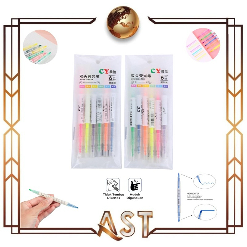 

( 1set isi 6 pcs ) Stabilo 2 sisi Pastel Diary pen Warna spidol Highlighter Marker
