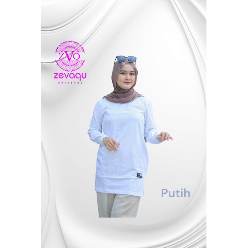 Atasan tunik premium polos putih lengan panjang / atasan tunik oversize lengan karet kerut bahan kat